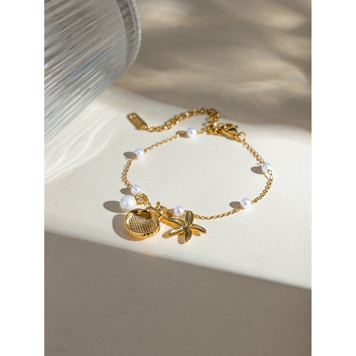 18K Gold Stainless Steel Pearl Chain Bracelet