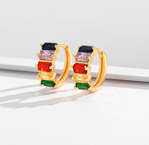 Multi-style Square Crystal Zircon Gold Plated Ear Ring