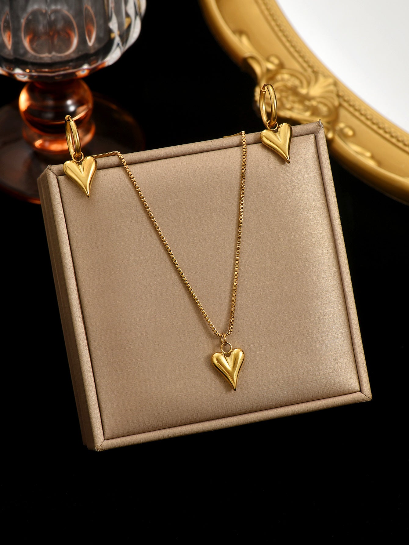 18K Gold Plated Stainless Steel Heart Jewelry set