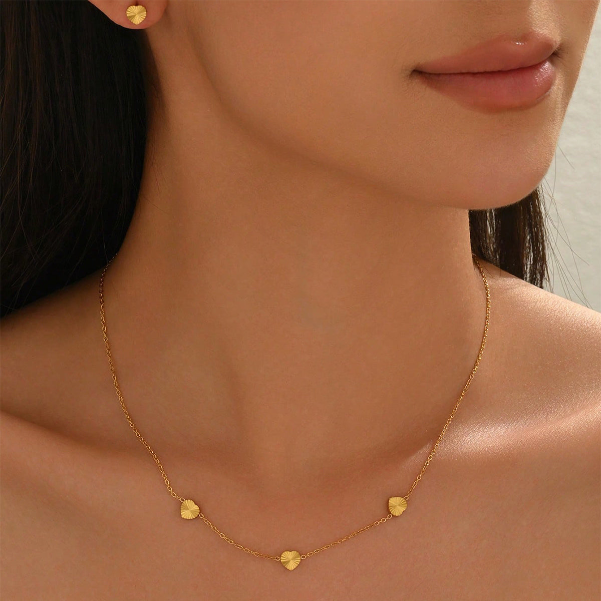 18K Gold Plated Heart Necklace & Earring Set
