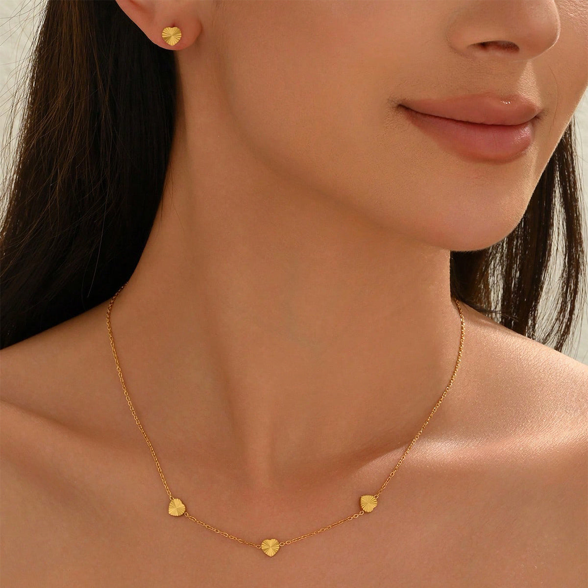 18K Gold Plated Heart Necklace & Earring Set