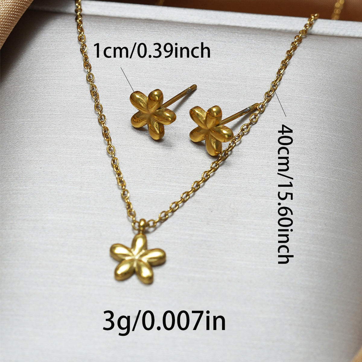 18K Gold Plated Stainless Steel Flower Pendant Necklace And Earrings Set For Women