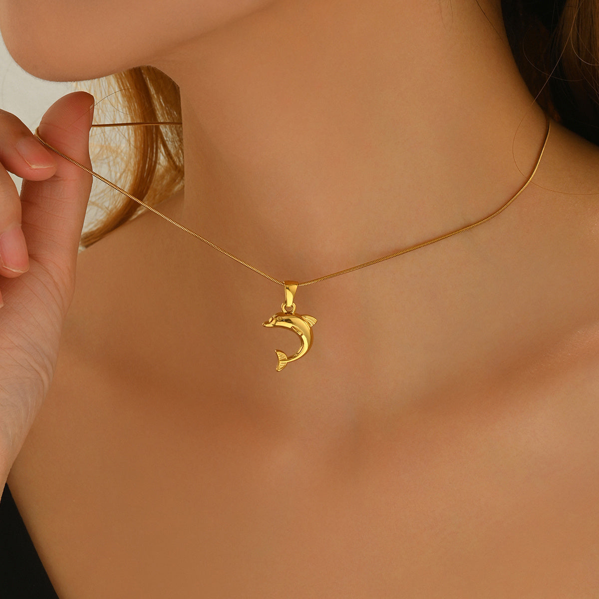 18K Gold Plated Stainless Steel Dolphin Heart Necklace & Earrings Set