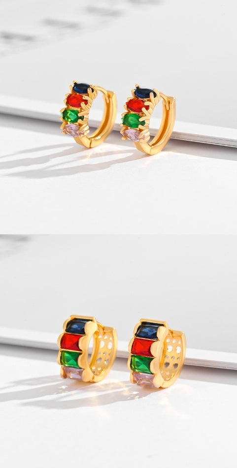 Multi-style Square Crystal Zircon Gold Plated Ear Ring