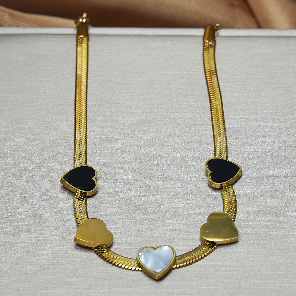 Lxalry 18K Gold Plated Stainless Steel Heart Necklace & Bracelet Set For Women