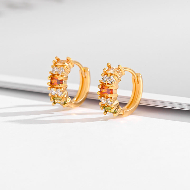 Multi-style Square Crystal Zircon Gold Plated Ear Ring