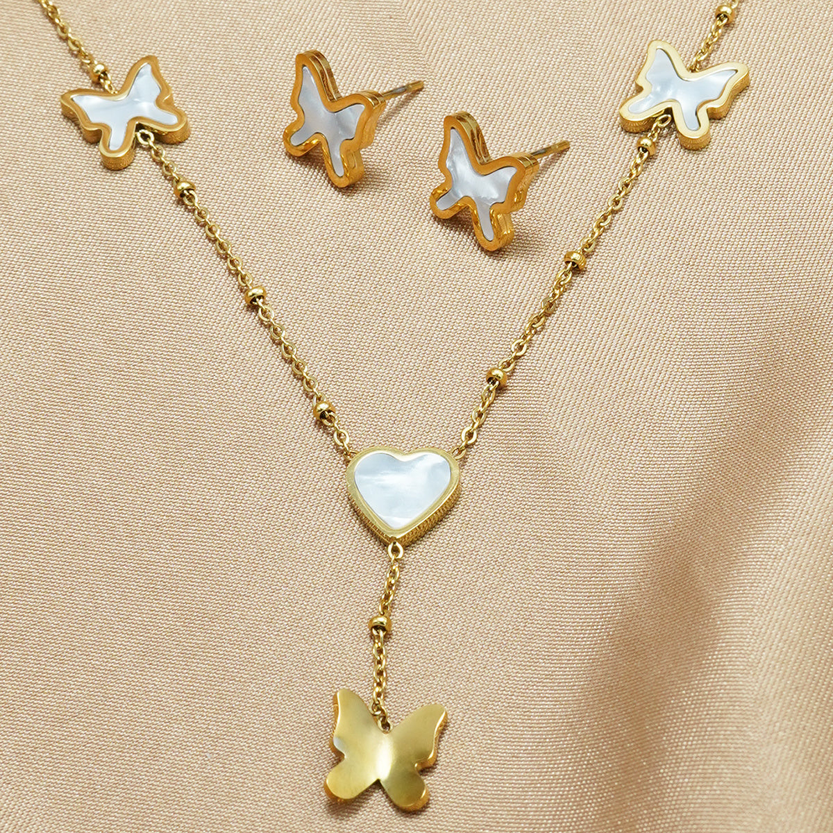 18K Gold Plated Butterfly & Heart Jewelry Set