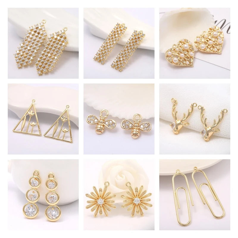 Multi Styles 18K Gold Plated Brass Flower Insert Safety Clasps,Fastener Pearl Clasps Connectors For DIY Jewelery Making Supplies