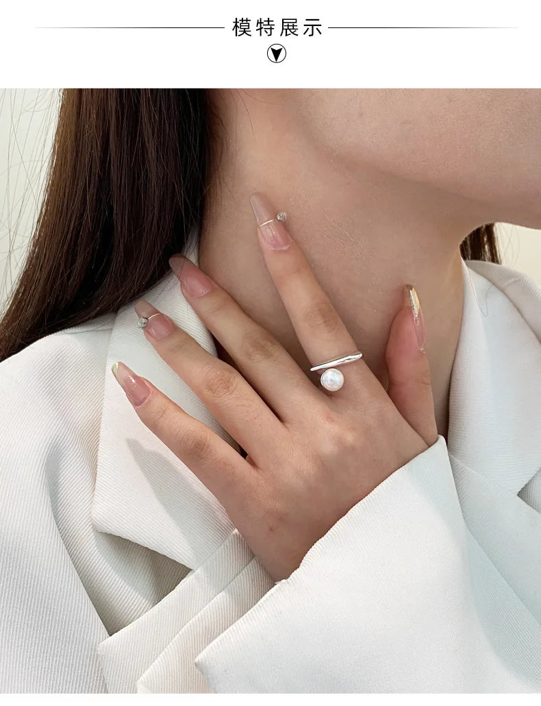 925 Sterling Silver Round Pearl Ring Wedding Adjustable Rings For Women Jewelry Wholesale Money 925