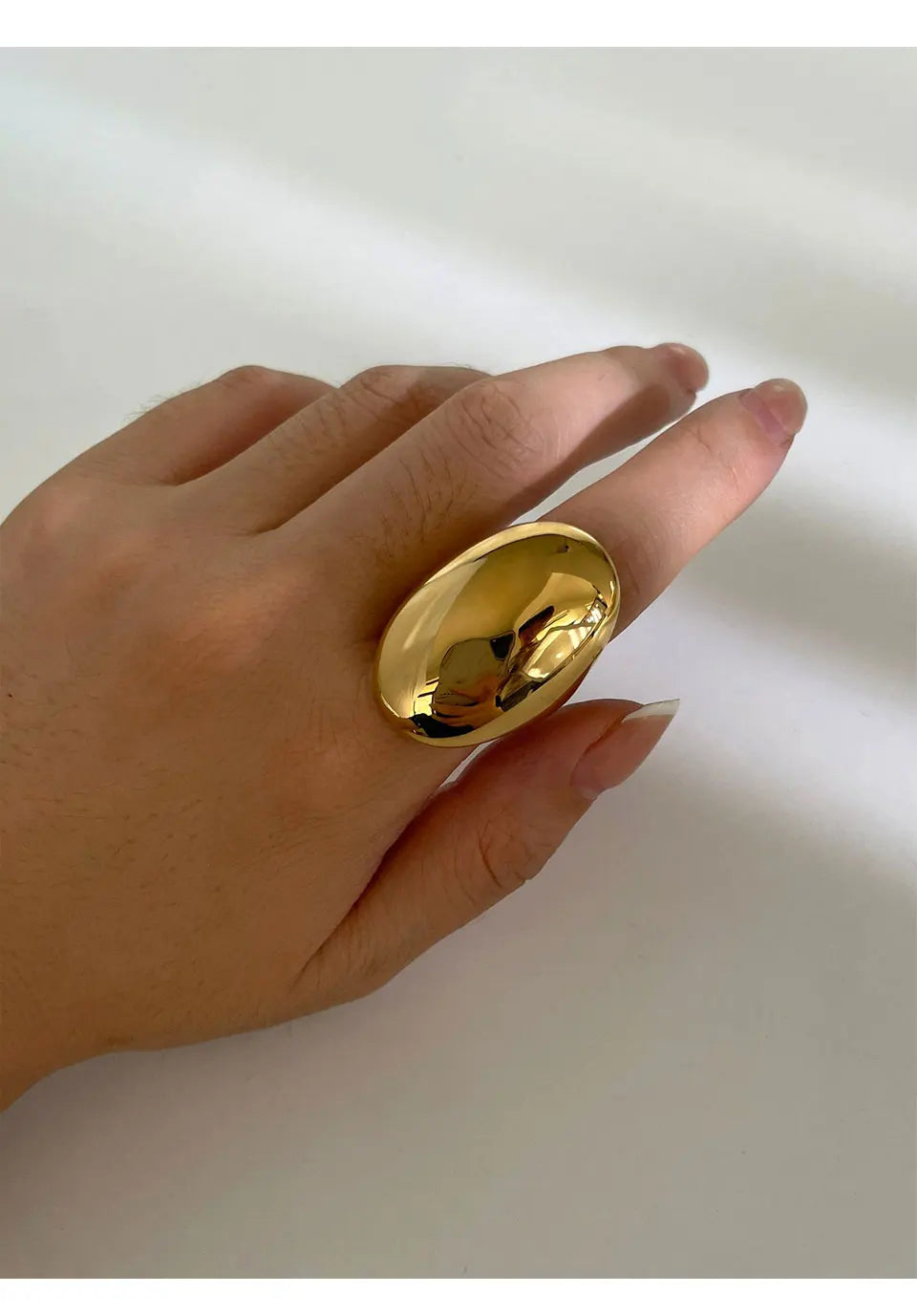 Peri'sbox High Polished Stainless Steel Solid Gold Plated Chunky Dome Full Finger Rings for Women Men Gothic Minimalist Jewelry