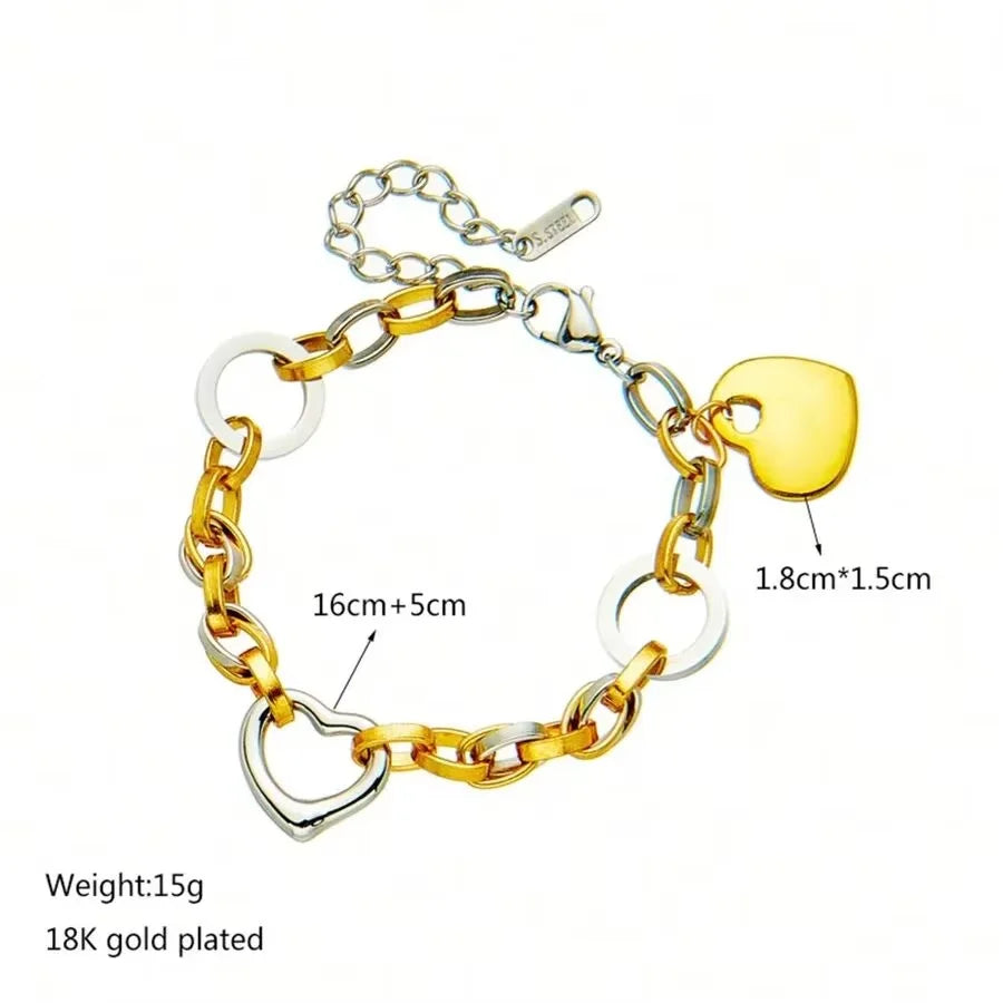 Doubel Layers Heart CHarm Bracelet Hollow Heart Round Double Color Bracelet Stylish Personality Simple Metal Braclet For Women