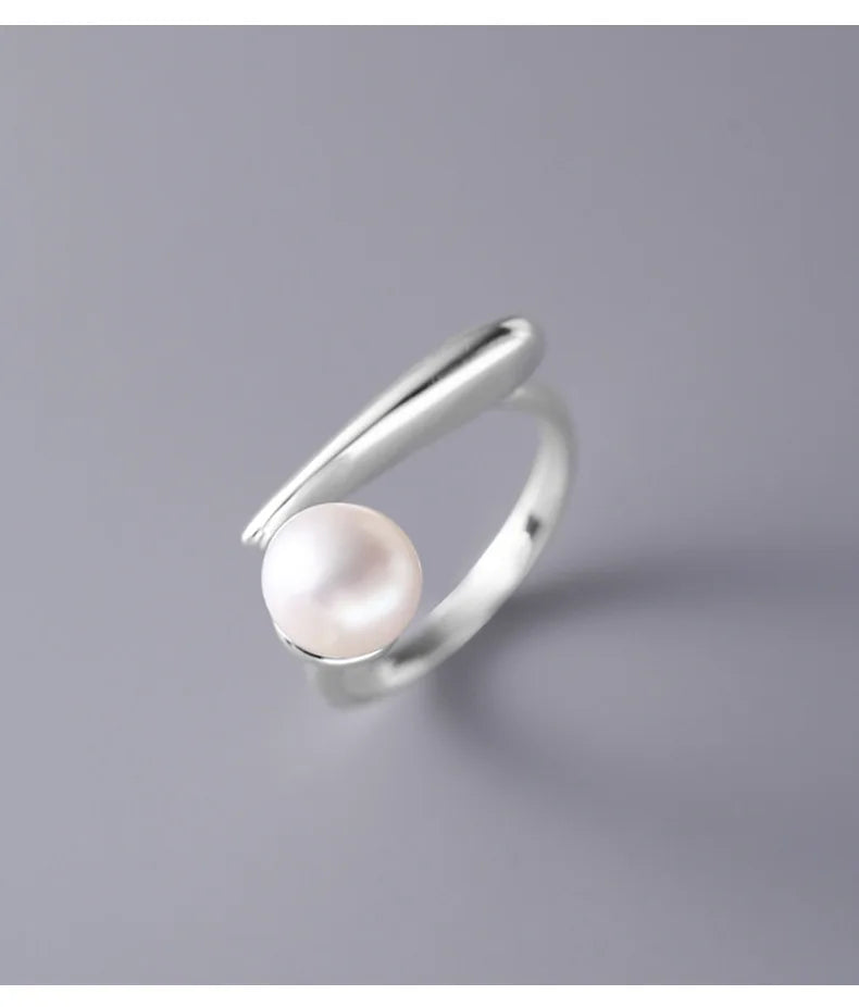 925 Sterling Silver Round Pearl Ring Wedding Adjustable Rings For Women Jewelry Wholesale Money 925