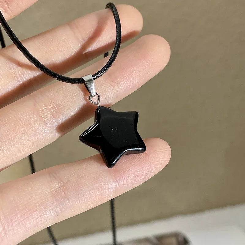 Pentagram Star Crystal Pendant Necklace Sacred Healing Gemstone Natural Stone Pendant for Women Girls Necklace Crystal Healing