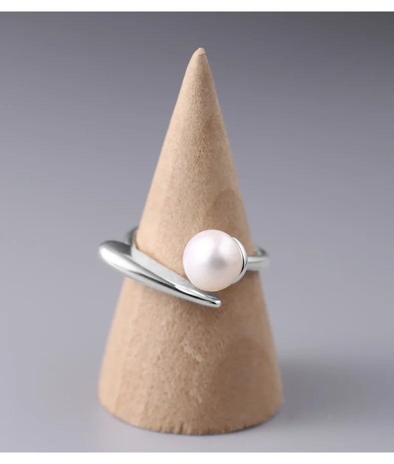 925 Sterling Silver Round Pearl Ring Wedding Adjustable Rings For Women Jewelry Wholesale Money 925