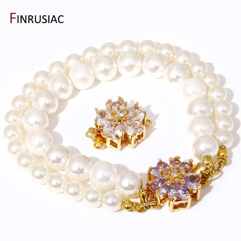 Multi Styles 18K Gold Plated Brass Flower Insert Safety Clasps,Fastener Pearl Clasps Connectors For DIY Jewelery Making Supplies