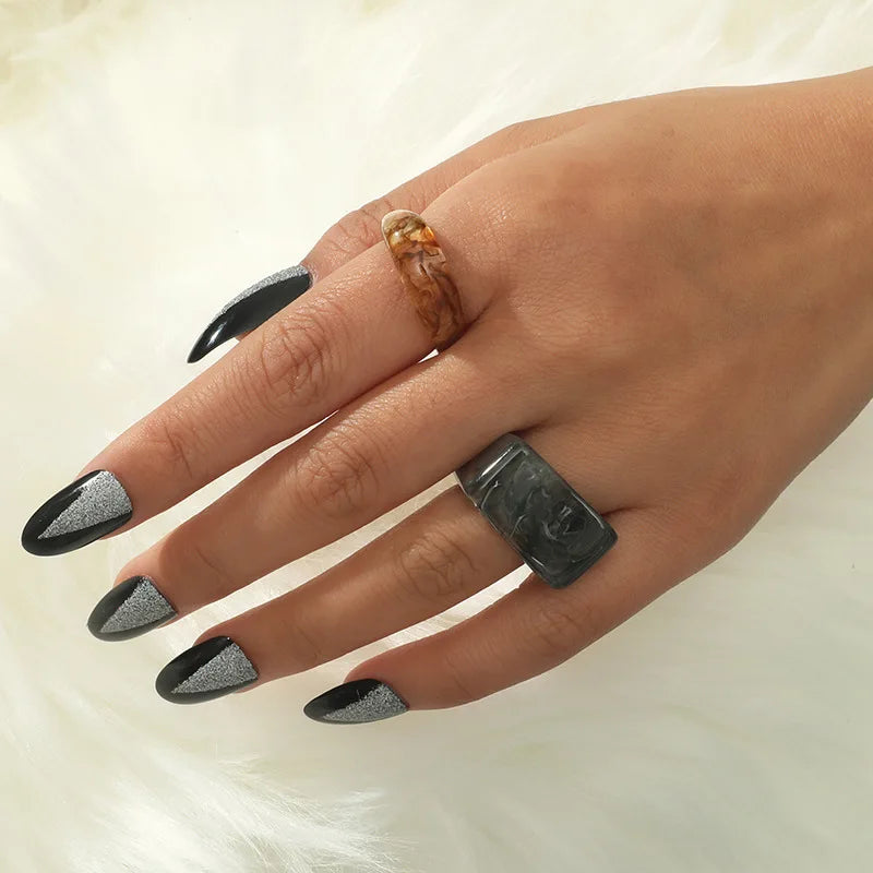 2022 Acrylic Resin Women Ring Set White Green Korean Style Ring Set Vintage Birthday Gift Trendy Geometric Wedding Bands Rings