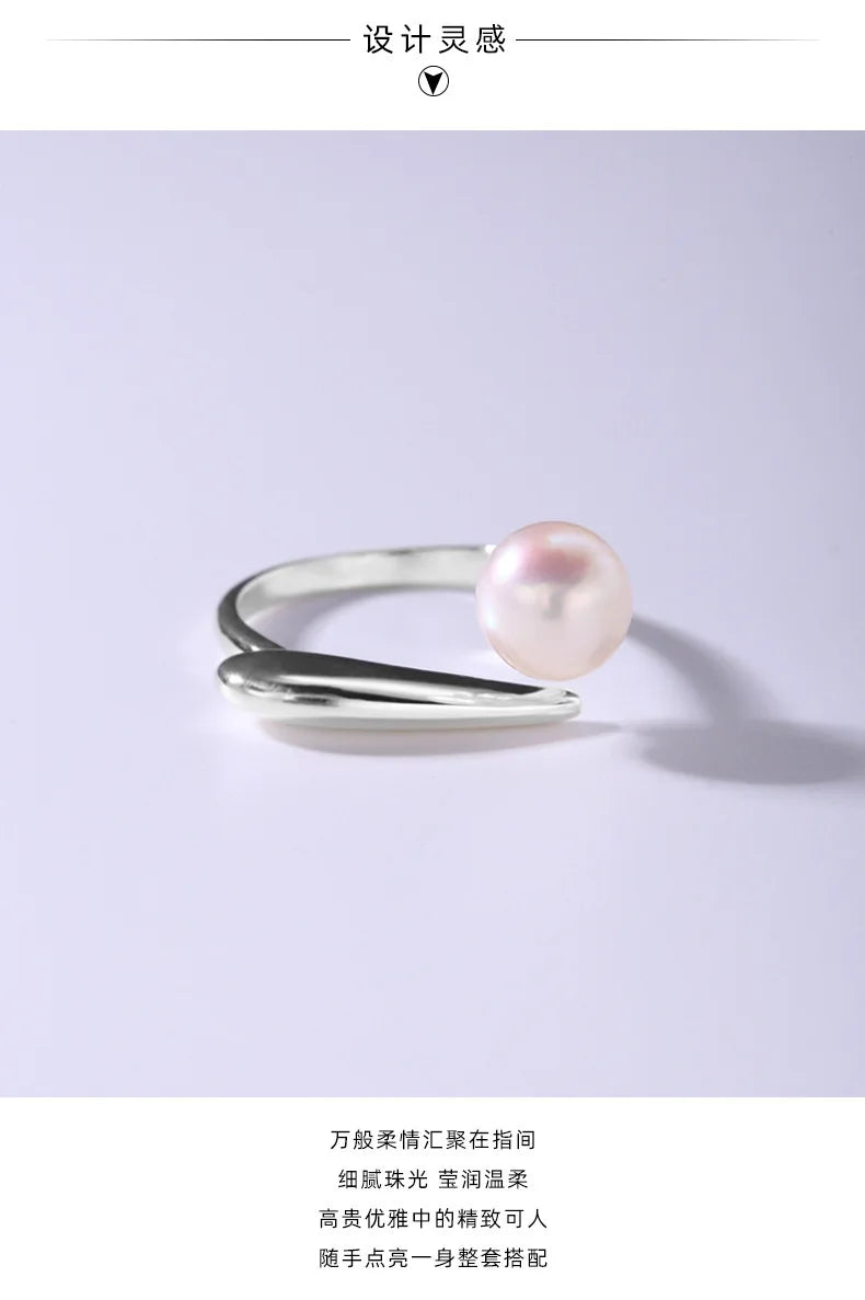 925 Sterling Silver Round Pearl Ring Wedding Adjustable Rings For Women Jewelry Wholesale Money 925