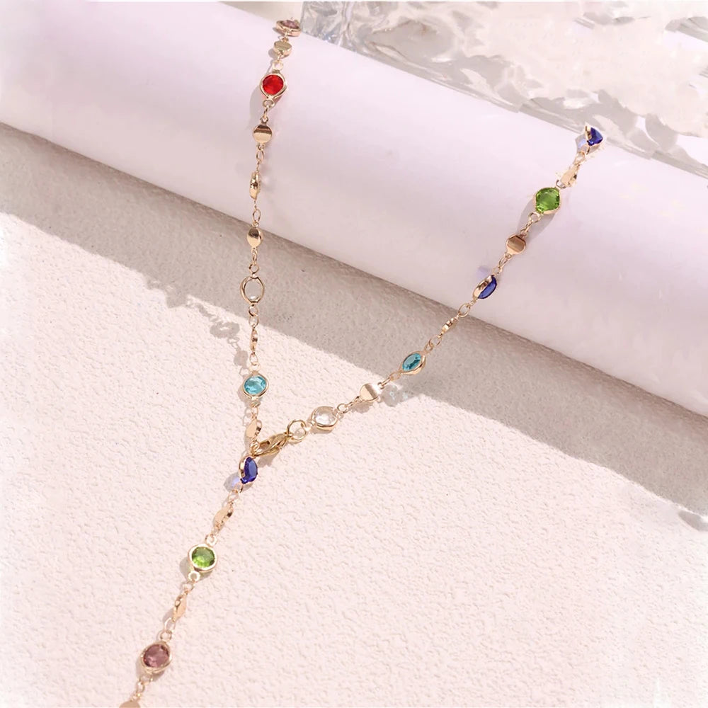 Bohemian Colorful Long Y-Shaped Necklace Metal Collarbone Chain Gold Silver Color Summer Holiday Party Body Jewelry Gifts