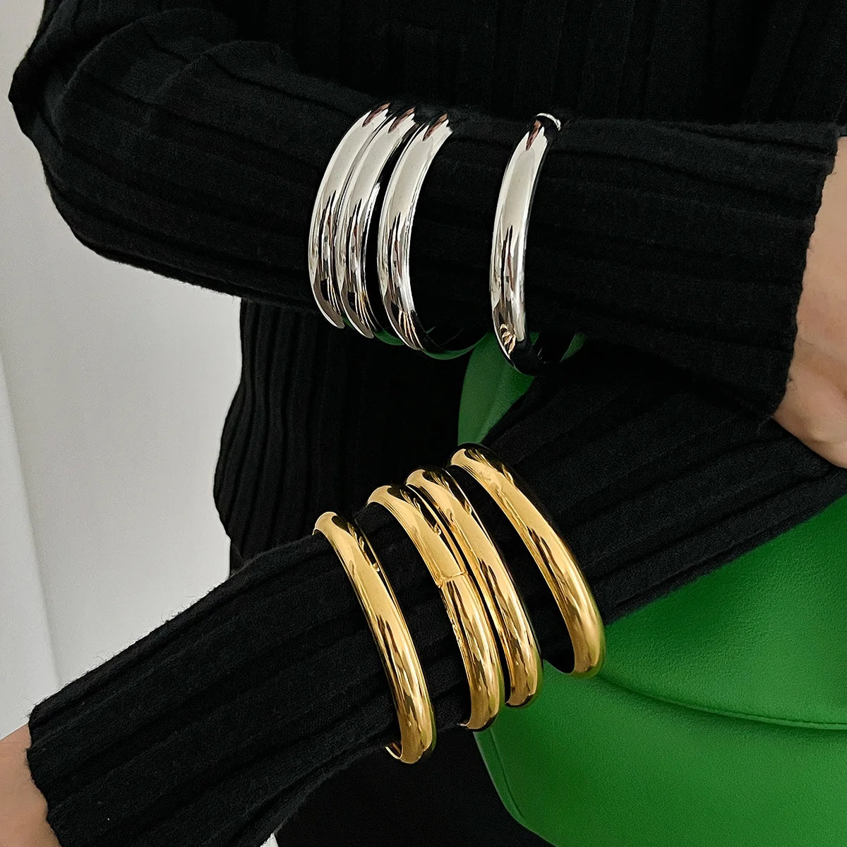 KMVEXO Stainless Steel Bracelets Set for Women Men Twist Texture Bangles Gold Silver Color Jewelry Statement Streetwear Goth