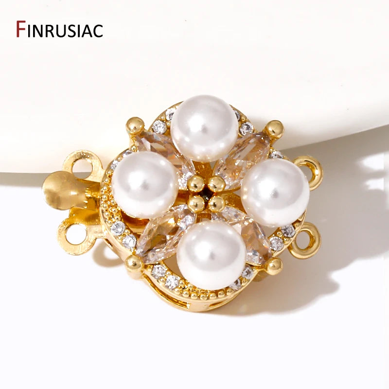 Multi Styles 18K Gold Plated Brass Flower Insert Safety Clasps,Fastener Pearl Clasps Connectors For DIY Jewelery Making Supplies