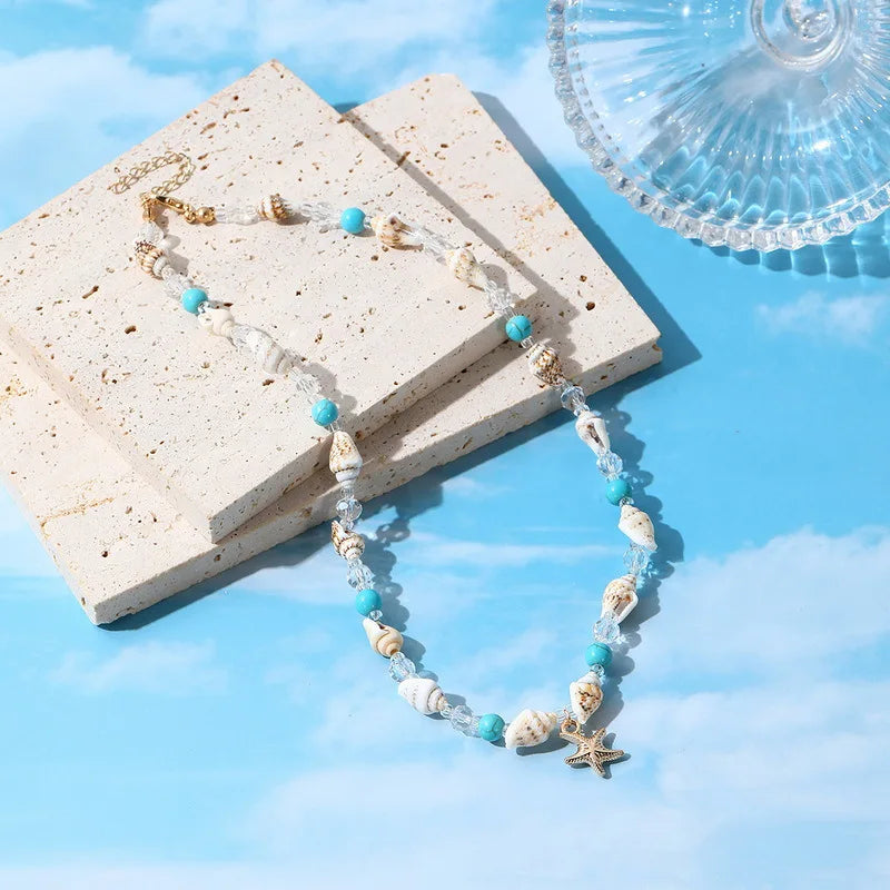 New Beach Style Seashell Necklace Beaded Choker Necklaces for Women Handmade Starfish Pendant Fashion Ocean Jewelry Чокер