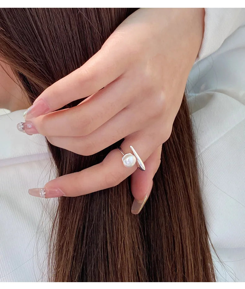 925 Sterling Silver Round Pearl Ring Wedding Adjustable Rings For Women Jewelry Wholesale Money 925