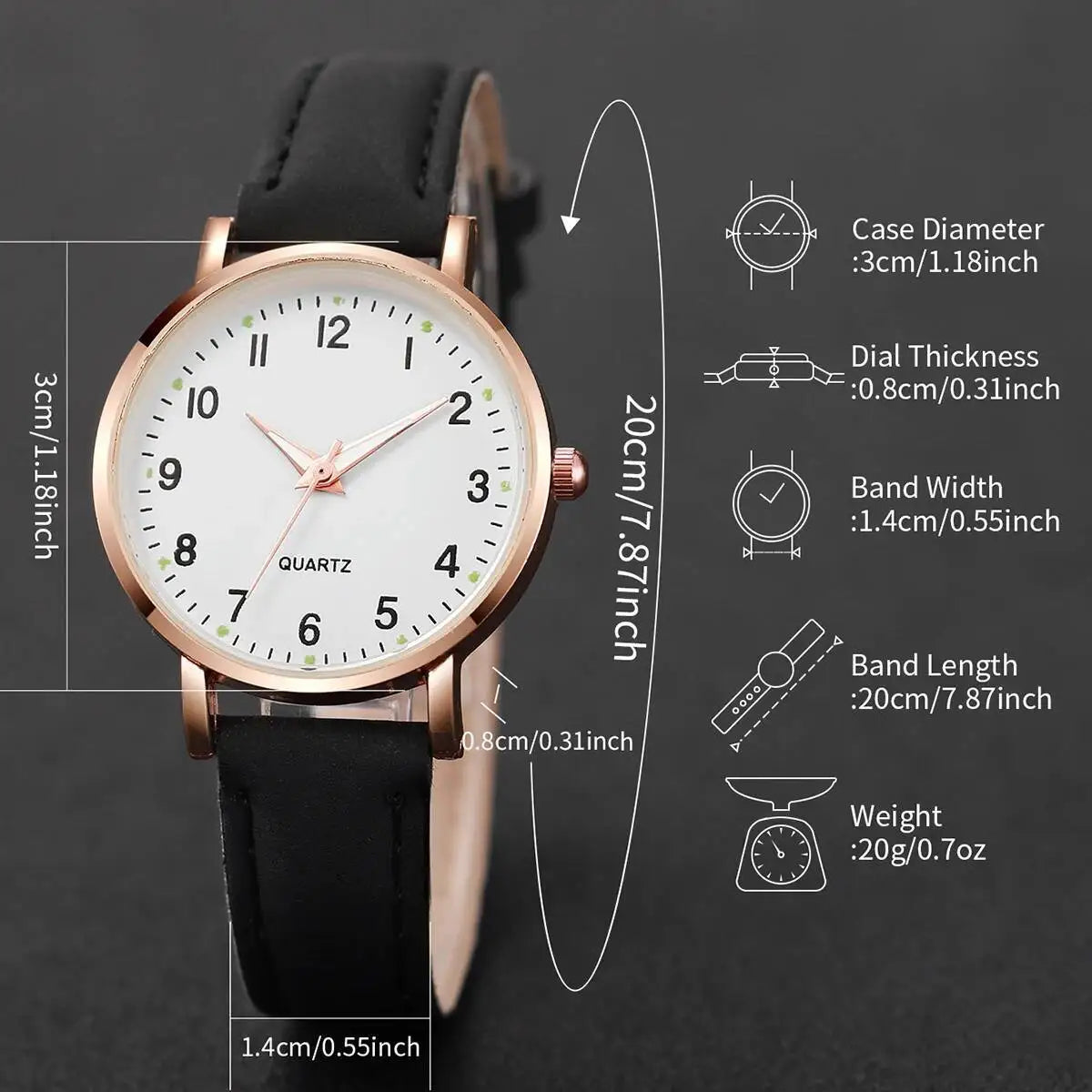 1/3/4/5PCS Fashion Arabic Dial Women Quartz Watch Casual Leather Strap Wristwatch for Girls Clock Gift(Without Box)