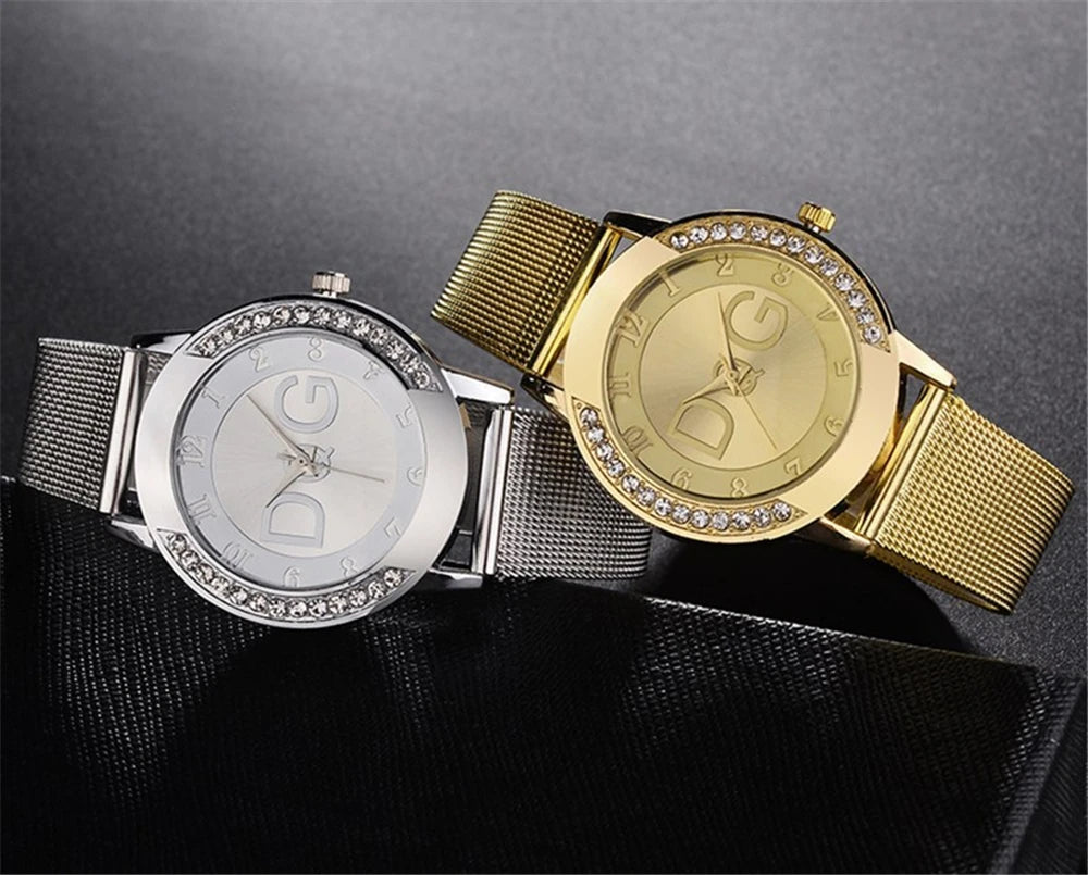Luxury 2025 Women's watches With Diamonds Simple Digital Design Ladies' Quartz Watch Casual Gold Mesh Belt Women Clock Strap