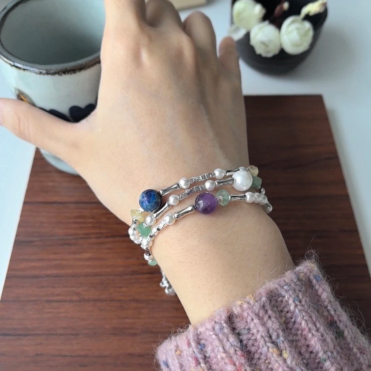 VENTFILLE 925 Sterling Silver Line Extremely fine Bracelet for Women Love Haert Bead Korean Ins Sweet Jewelry Gift