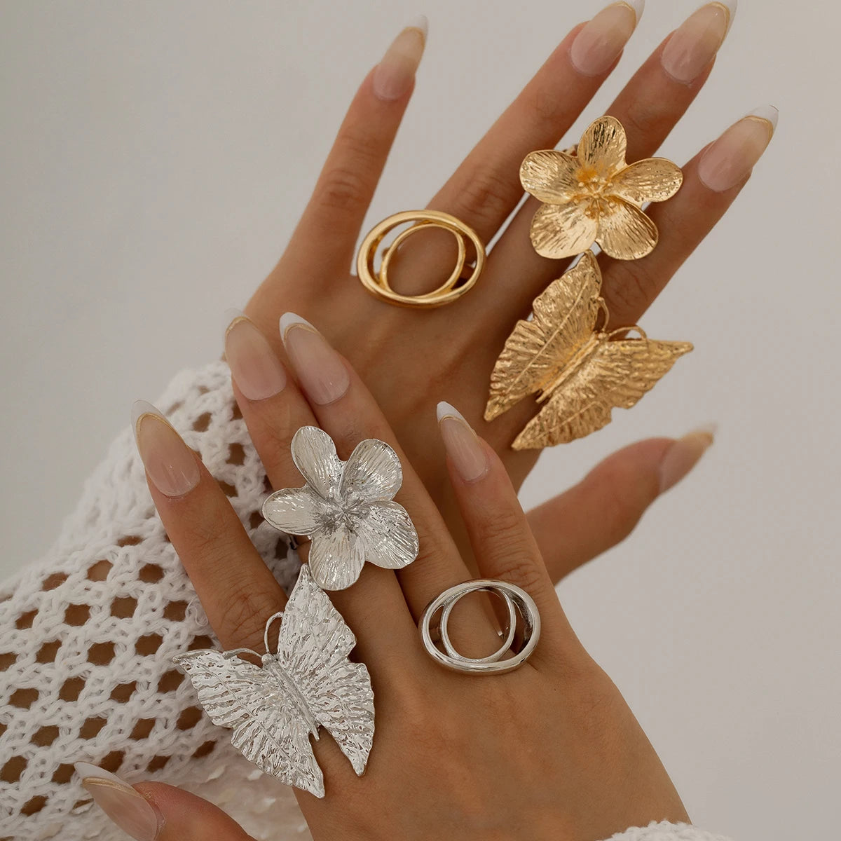 Ingemark 5 Styles Creative Boho Metal Butterfly Flowers Ring for Women Fashion Statement 2025 Adjustable Finger Ring Wed Jewelry
