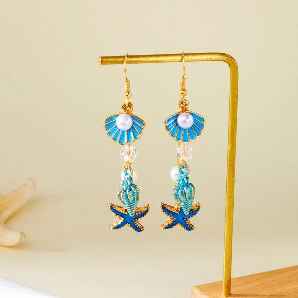 Fashion Asymmetric Ocean Style Earrings Stud For Women Starfish Shell Earring Ear Ring Imitation Pearl Zircon Jewelry Gift