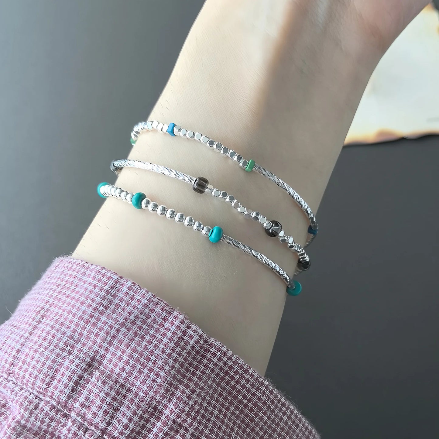 VENTFILLE 925 Sterling Silver Line Extremely fine Bracelet for Women Love Haert Bead Korean Ins Sweet Jewelry Gift