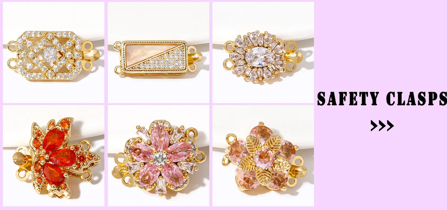 Multi Styles 18K Gold Plated Brass Flower Insert Safety Clasps,Fastener Pearl Clasps Connectors For DIY Jewelery Making Supplies