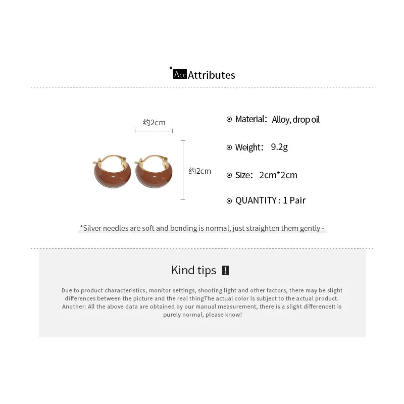 Vintage Dripping Oil U-shaped Earring for Women Simple Hoop Earrings Temperament Personality All-matching Jewelry Female 2024