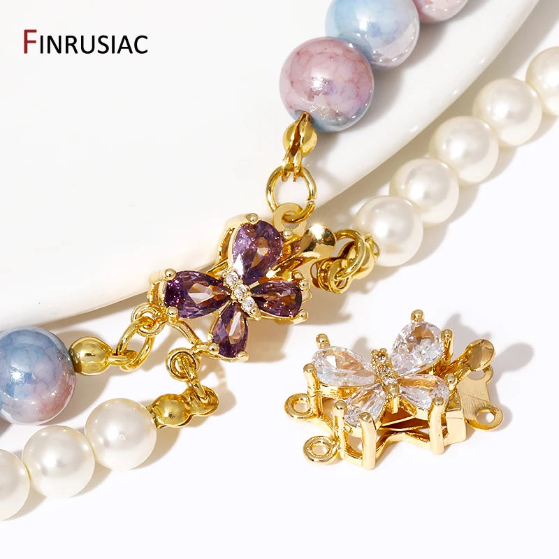 Multi Styles 18K Gold Plated Brass Flower Insert Safety Clasps,Fastener Pearl Clasps Connectors For DIY Jewelery Making Supplies