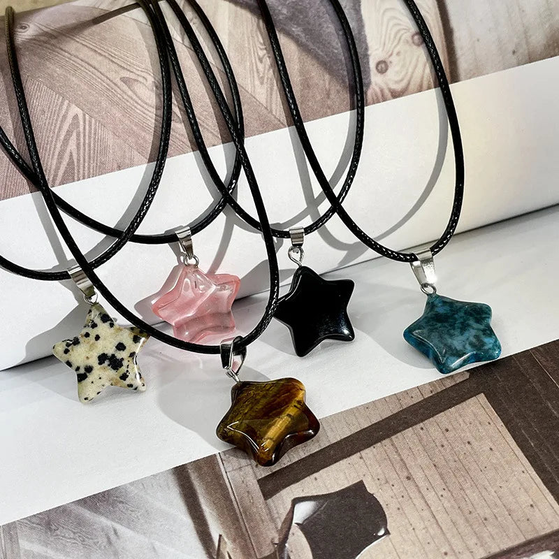 Pentagram Star Crystal Pendant Necklace Sacred Healing Gemstone Natural Stone Pendant for Women Girls Necklace Crystal Healing