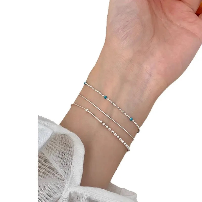 VENTFILLE 925 Sterling Silver Line Extremely fine Bracelet for Women Love Haert Bead Korean Ins Sweet Jewelry Gift