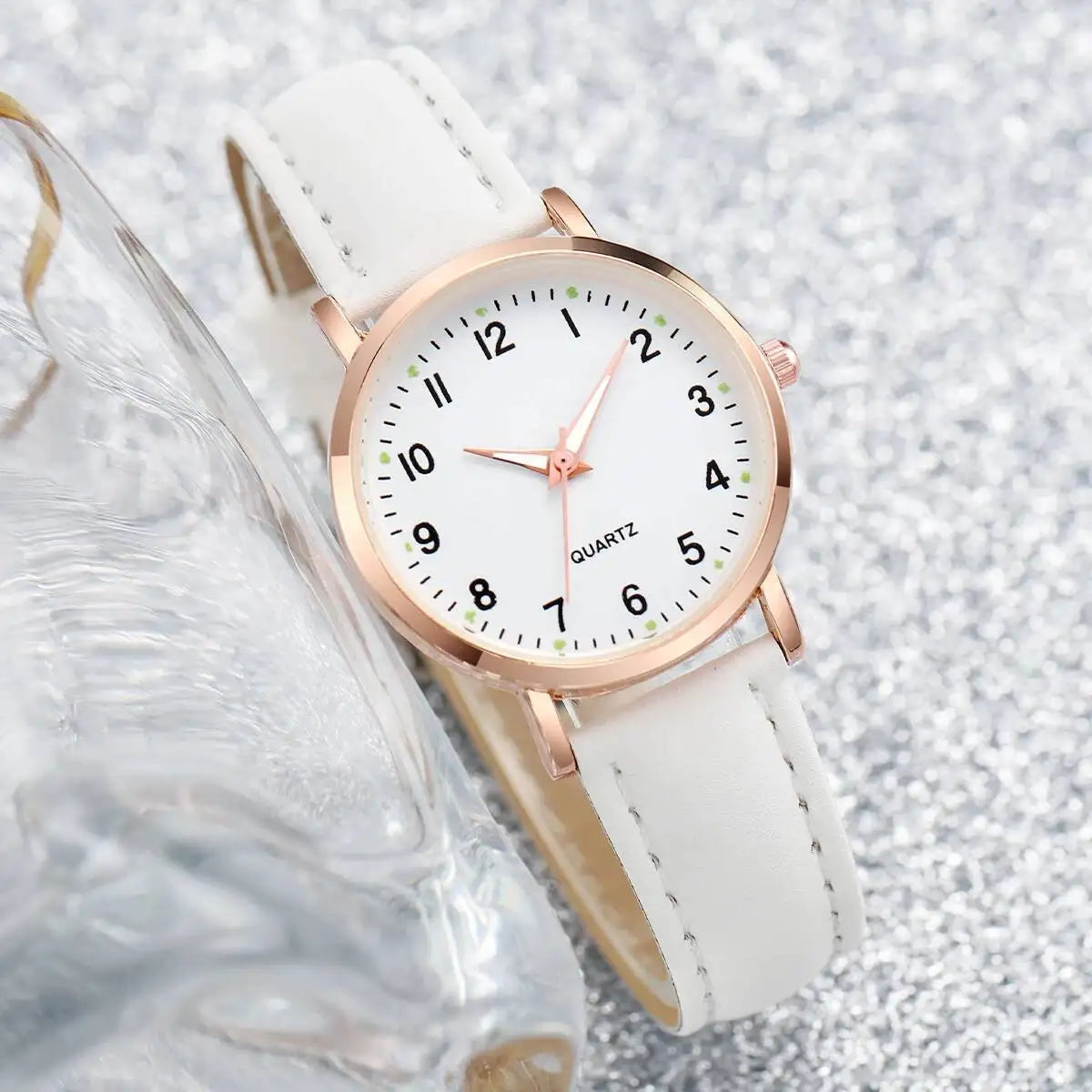 1/3/4/5PCS Fashion Arabic Dial Women Quartz Watch Casual Leather Strap Wristwatch for Girls Clock Gift(Without Box)