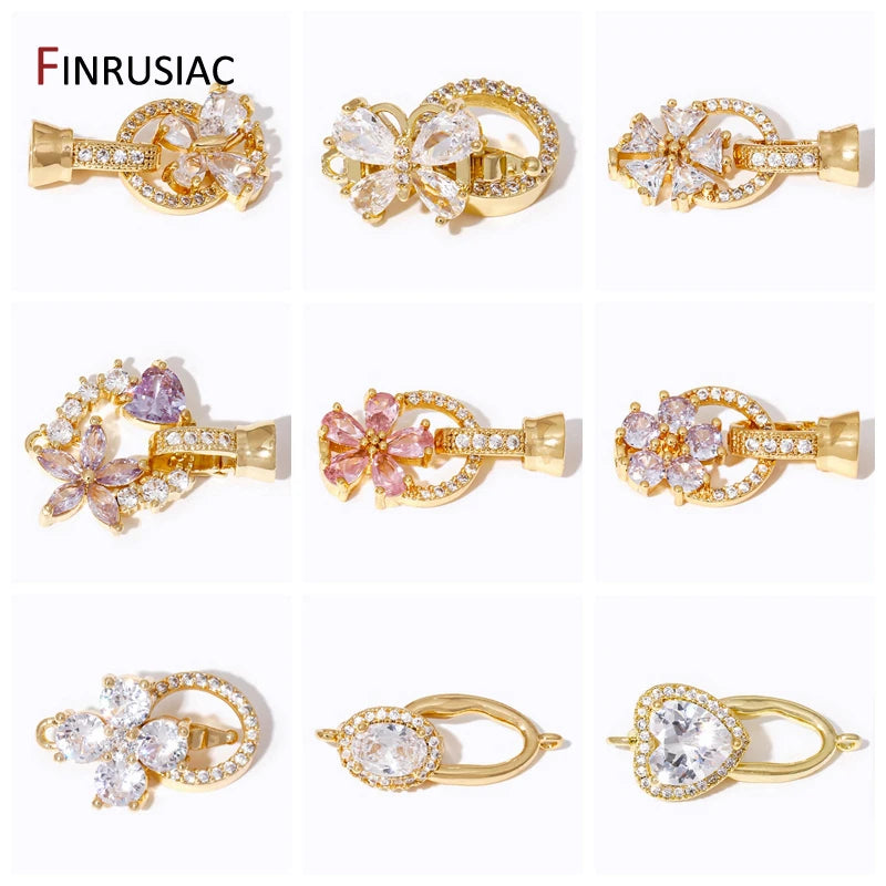 Multi Styles 18K Gold Plated Brass Flower Insert Safety Clasps,Fastener Pearl Clasps Connectors For DIY Jewelery Making Supplies