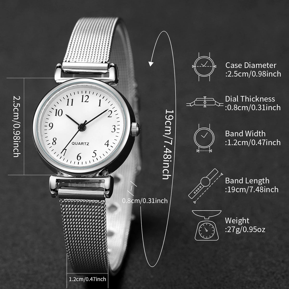2PCS Fashion Arabic Dial Women Quartz Watch Steel Mesh Band Watches Opening Cuff Bracelet Bangle Set(Without Box)