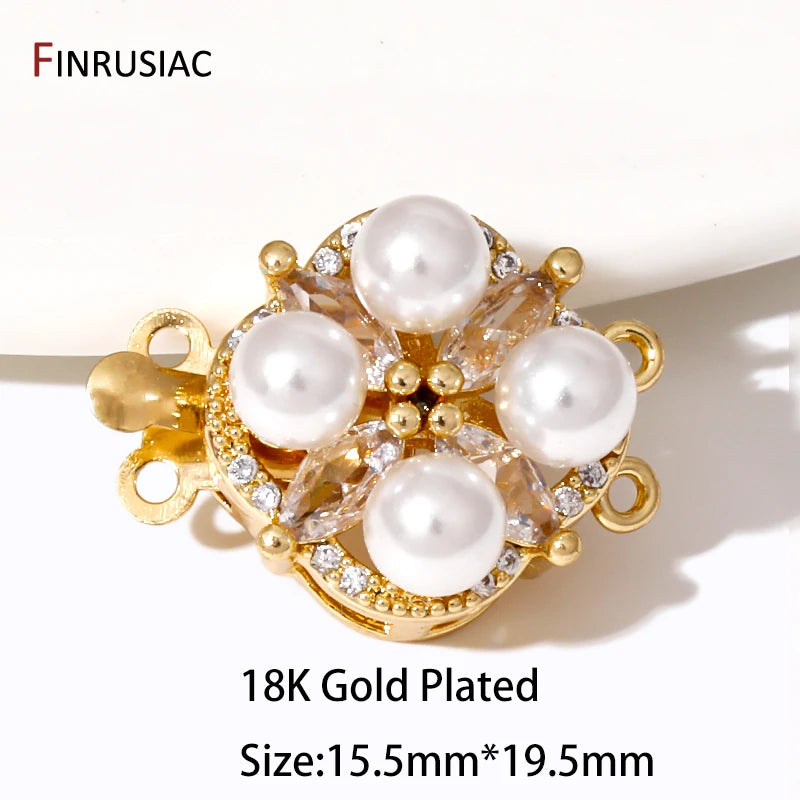 Multi Styles 18K Gold Plated Brass Flower Insert Safety Clasps,Fastener Pearl Clasps Connectors For DIY Jewelery Making Supplies