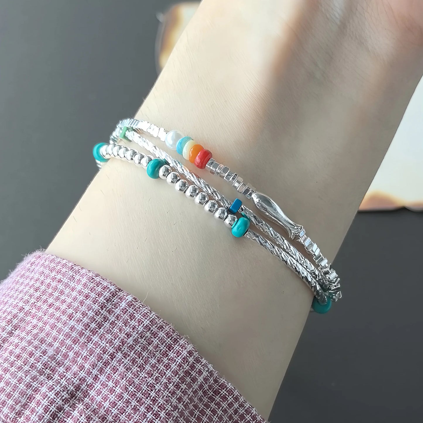 VENTFILLE 925 Sterling Silver Line Extremely fine Bracelet for Women Love Haert Bead Korean Ins Sweet Jewelry Gift