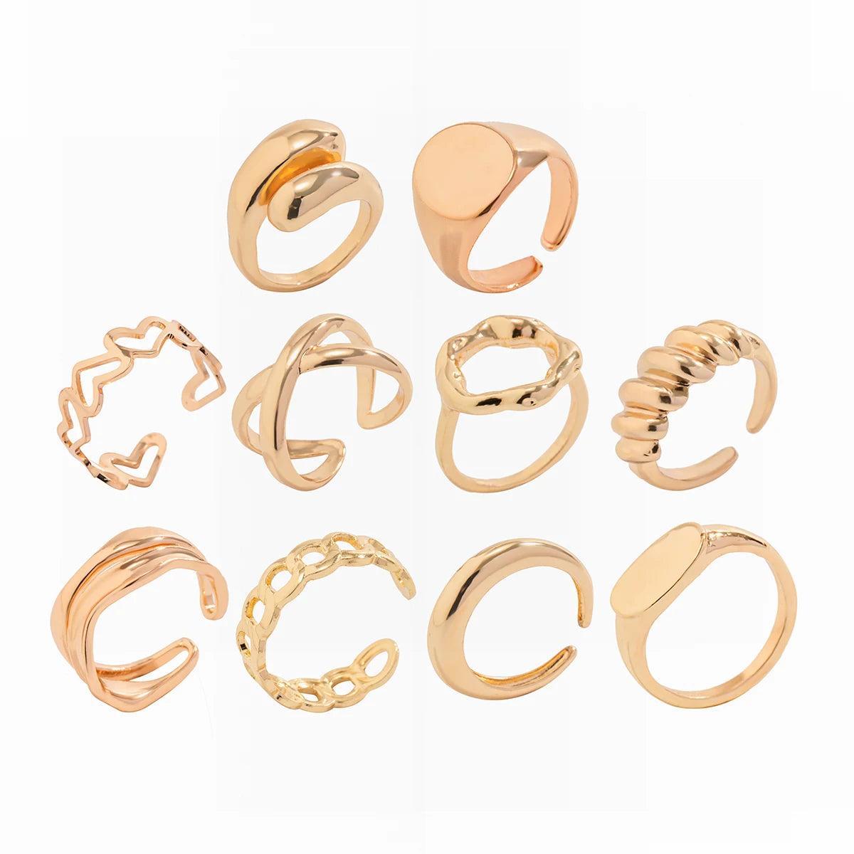 Lacteo Trendy Geometric Cuff Rings Set for Women Metal Adjustable On The Finger Ring Ladies Fashion Statement Jewelry Party New