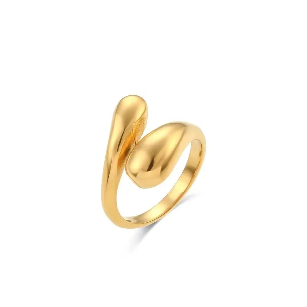 Stainless Steel Smooth Double Ball BeadsRings For Woman Open Gold ColorGeometric Wedding Couple RingsAesthetic Jewelry Gift
