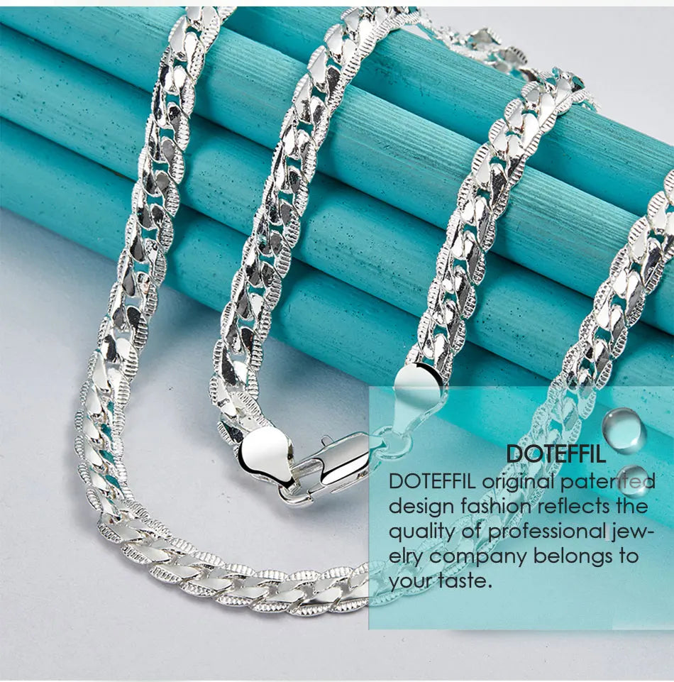DOTEFFIL 925 Sterling Silver 6mm Side Chain 16/18/20/22/24 Inch Necklace For Woman Men Fashion Wedding Engagement Jewelry Gift