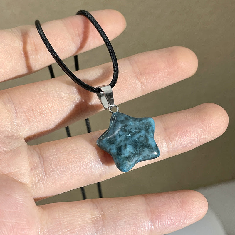 Pentagram Star Crystal Pendant Necklace Sacred Healing Gemstone Natural Stone Pendant for Women Girls Necklace Crystal Healing