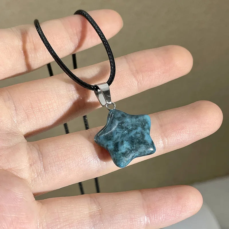 Pentagram Star Crystal Pendant Necklace Sacred Healing Gemstone Natural Stone Pendant for Women Girls Necklace Crystal Healing