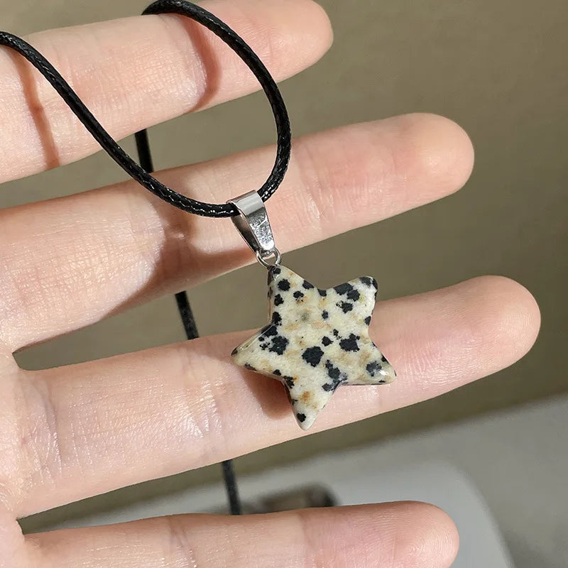 Pentagram Star Crystal Pendant Necklace Sacred Healing Gemstone Natural Stone Pendant for Women Girls Necklace Crystal Healing