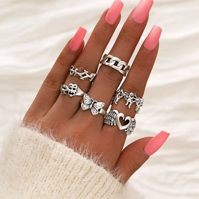 30pcs/Lot Factory Wholesale Alloy Finger Rings For Women HOT New Big Flower Cutout Skull Spider Animal Leaf Love Snake Jewelry