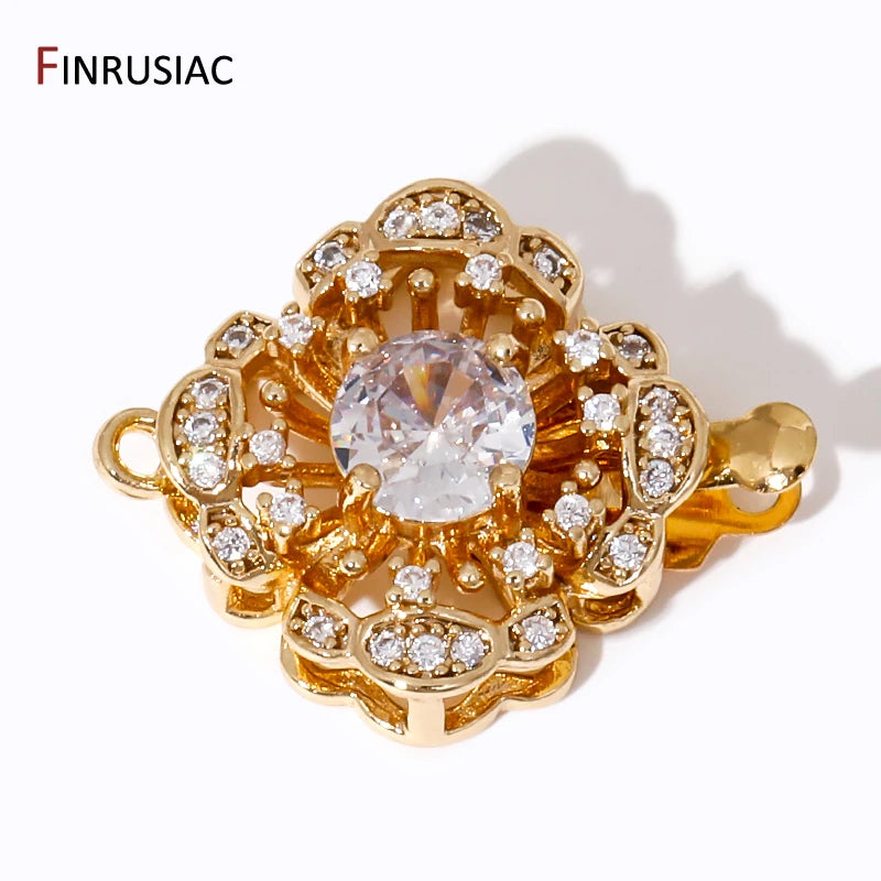 Multi Styles 18K Gold Plated Brass Flower Insert Safety Clasps,Fastener Pearl Clasps Connectors For DIY Jewelery Making Supplies